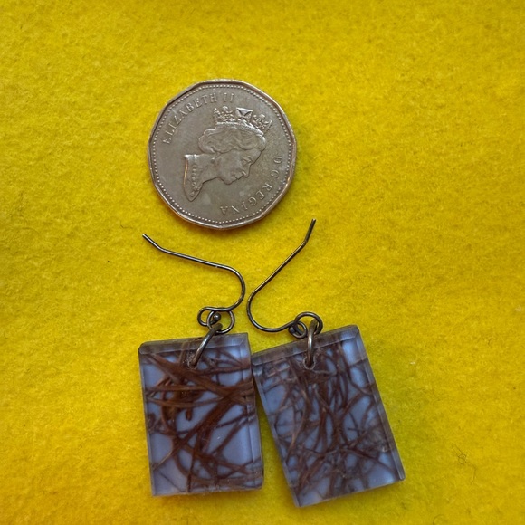 Resin Rectangular Earrings - Grey, gold, copper colour - Picture 5 of 5